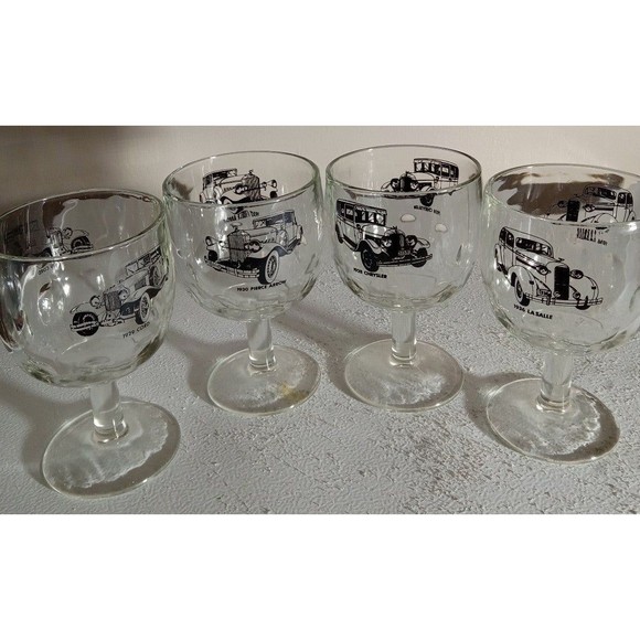4 Vintage Chrysler Buick Thumbprint Beer Goblets